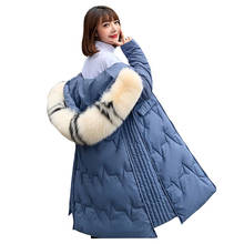 Chic Medium length Fur Down jacket Coat Hooded Bakery Winter down jackets Coats Heavy Jacket Big Thick Warm Wadded Parkas 2024 - buy cheap