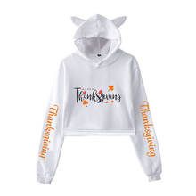 thanksgiving day 2D Womens  Hoodies Sweatshirt Korean Style Cat ears Long Sleeve Pullover Cropped Top Hoodie Solid Sweatshirt 2024 - buy cheap