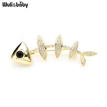 Wuli&baby New Czech Rhinestone Fish Bone Brooches For Women Men Party Casual Office Brooch Pins Gifts 2024 - buy cheap