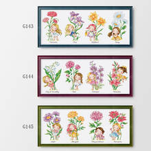 Kit de punto de cruz con cuentas para niña, bordado de tela con flores de cumpleaños, 14ct, 11ct, costura artesanal, hilos de algodón, FishXX 2024 - compra barato