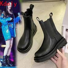 Plus Size 35-43 Women Chelsea Boots 2020 Black Platform Boot Chunky Casual Shoe Booties Western Stretch Fabric Botas Mujer 2024 - buy cheap