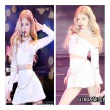 kpop Seo Yea Ji IU Rose stage show summer White lace off-shouder Short shirt tops and sexy loose mini skirt women two piece set 2024 - buy cheap