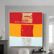 Artirx pintura a óleo abstrata moderna pintada à mão, tela artesanal, vermelho, amarelo, branco, imagens de arte de parede para o quarto, decoração de casa 2024 - compre barato