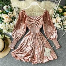 New Spring Autumn Clothes Women Dress Square Collar High Waist Slim Elegant Female Long Puff Sleeve Dresses Sexy Vestidos JW9293 2024 - buy cheap