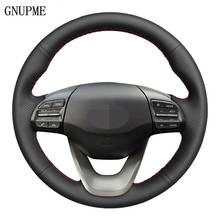 Hand-stitched DIY Black Artificial Leather Car Steering Wheel Cover For Hyundai Kona 2017 2018 2019 2024 - buy cheap