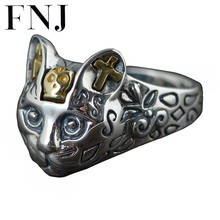 FNJ 925 Silver Cute Cat Ring Original S925 Sterling Silver Rings for Women Jewelry Adjustable USA Size Cross Animal 2024 - buy cheap