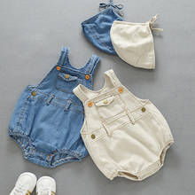 Korean Style Newborn Baby Denim Romper with Cap 2pcs Solid Baby Boys Girls Suspender Jeans Jumpsuit Toddler Kids Outfits Clothes 2024 - buy cheap
