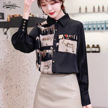 Blusas Mujer Korean Women Vintage Long Sleeve Print Shirt Fashion Turn-down Collar Office Lady Blouse Black Women Tops 8166 50 2024 - buy cheap