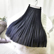 2021 New Spring High Waist Sequins Beading Women Mesh Long Skirt Chic Autumn Women Black Casual Skirt Faldas Jupe Femme Saia 2024 - compre barato