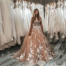 Champanhe bola vestido de casamento vestidos 2020 fora do ombro princesa renda país vestidos de noiva feito sob encomenda 2024 - compre barato