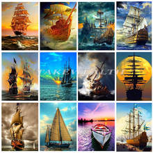 5D Diy Diamond Embroidery Boat Landscape Diamond Painting Ocean Full Square Mosaic Picture Rhinestone Home Decoration TT877 2024 - buy cheap