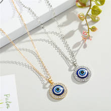 1PC Vintage Rhinestone Turkish Evil Eye Pendant Necklace For Women Bohemian Gold Metal Color Round Zircon Eye Choker Jewelry 2024 - buy cheap