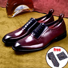 Phenkang-zapatos de cuero genuino para hombre, calzado masculino de negocios, con cordones negros, para boda 2024 - compra barato