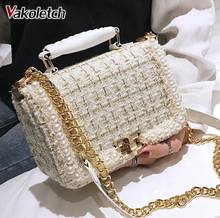 Ladies Chain Shoulder Crossbody Bag 2022 Winter Fashion New Female Square Tote bag Woolen Pearl Women's Designer Handbag KL722 2024 - buy cheap