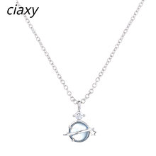 CIAXY-collar de plata de ley 925 con diseño de planeta Aurora azul, joyería de lujo con incrustaciones de circonita, cadena de clavícula y temperamento para mujer 2024 - compra barato