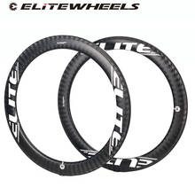 Elite wheels 700c 60mm pneu clincher de carbono sem câmara, acabamento em sarja 12k e superfície de freio com 27/25mm de largura para rodas de bicicleta 2024 - compre barato