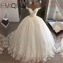 Gorgeous Africa Beaded Wedding Dresses 2021 Off Shoulder Lace Up Appliqus Ball Gown Bride Dress Arab Custom Made Robe De Mariage 2024 - buy cheap