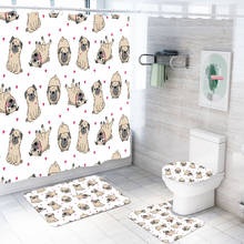 3/4 Pieces Cartoon Animals Shower Curtains Sets Christmas Gift Luxury Bathroom Sets 3D Print Pug Dogs Kits White Bathroom Sets 2024 - buy cheap