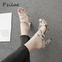 Pzilae-Sandalias de gladiador con estampado de serpiente para mujer, zapatos de piel sintética con punta abierta, tacón alto, 2020 2024 - compra barato