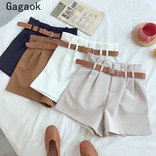 Gagaok Women Short 2021 Spring Autumn New Solid High Sashes Loose Casual Clothing Fashion Ladies Korean Simple Wild Shorts 2024 - buy cheap