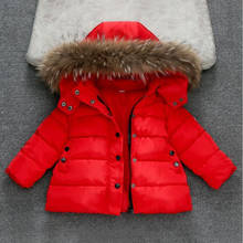 Casaco de inverno infantil de algodão, jaqueta grossa e quente para crianças, casaco com capuz e pele com parca para meninos e meninas, casaco de inverno 2024 - compre barato