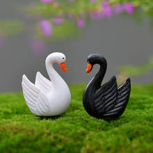 Mini amantes de cisne, artesanato em resina branco e preto, decoração de artesanato, terrário de fada em miniatura, terrário 2024 - compre barato
