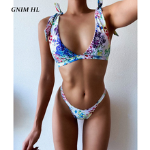 Conjunto de biquíni com estampa de cintura baixa gnim, sexy, moda praia feminina, maiô brasileiro, várias cores, verão 2020 2024 - compre barato