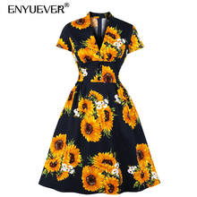 Enyuever Vintage Dress Summer Clothes Short Sleeve High Waist Cotton Robe Pin Up Swing Floral Women Casual Dresses With Pockets 2024 - buy cheap