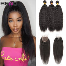 Kinky Straight Bundles With Closure Peruvian Hair Bundles Human Hair Bundles With Closure Beyo Non Remy Hair Weave Natural Color 2024 - buy cheap