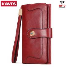KAVIS Genuine Leather Women's Wallets Long Ladies Zipper Wallet Clutch Bag Design Red Purse Fashion Portomonee Clamp For Phone 2024 - buy cheap