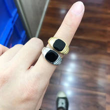 Anel estiloso para homens e mulheres, anel dourado de aço inoxidável com cor preta digitalizada, joia de status para casamento, 2020 2024 - compre barato