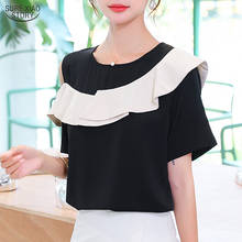 Korean Fashion Clothing Blusas Mujer De Moda 2022 Blouse Women Short Sleeve Ruffles Tops Summer Chiffon Blouse Femme 9809 2024 - buy cheap