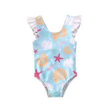 2021 Baby Girls Summer Swimwear Sleeveless Ruffles Shell Starfish Print One-piece Swimsuit Kids Cute Bow Backless Beachwear 2024 - buy cheap