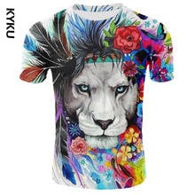 Camiseta de León en 3D para hombre, camisa de manga corta con cuello redondo, ropa con patrón de animales, ropa de calle de Hip Hop, camisetas con estampado de León en 3D 2024 - compra barato