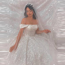 Shinny-vestido de baile de casamento, vestido de noiva com alças, manga longa, tamanhos grandes, com lantejoulas, feito de miçangas 2024 - compre barato