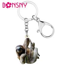 Bonsny Acrylic Lovely Grey Sloth Keychains Key Ring Animal Jewelry Gift For Women Girls Handbag Wallet Trendy Accessory Charms 2024 - buy cheap