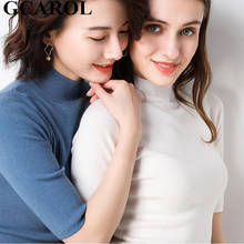 GCAROL Women Stand Collar Half Sleeve 30% Wool Slim Sweater Soft Stretch Minimalis Fall Spring Candy Render Knit Basic Pullover 2024 - buy cheap