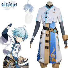 Fantasia de cosplay genshin impacto, fantasia e peruca azul de halloween 2024 - compre barato