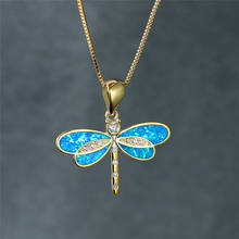 Female White Blue Opal Pendant Necklace Charm Crystal Animal Chain Necklaces For Women Cute Gold Dragonfly Wedding Necklace 2024 - buy cheap