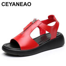 CEYANEAONew Fish Mouth Genuine Leather Sandals Women Sandals PlusSize Summer Fashion Sandals Comfortable Soft Women CasualSandal 2024 - buy cheap