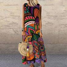 Plus Size Maxi Dress For Ladies Clothing Women Boho Summer O-neck Sleeveless Print Casual Loose Long Dress Robe Femme Vestido 2024 - buy cheap