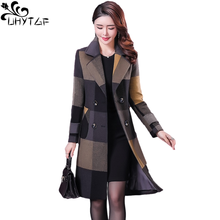 Uhytgf moda outono inverno feminino xadrez blazers lã jaqueta feminina duplo breasted casaco de lã feminino plus size outerwear 945 2024 - compre barato