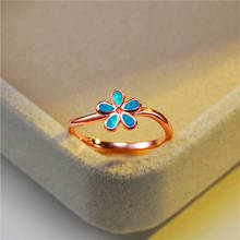 Cute Female Blue White Opal Ring Dainty Rose Gold Adjustable Wedding Rings For Women Minimalist Bridal Flower Engagement Ring 2024 - buy cheap