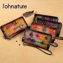 Johnature Retro Genuine Leather Long Women Wallet Card Holder 2022 New Letter Embossed Cowhide Large Clutch Wallets Phone Purse 2024 - buy cheap