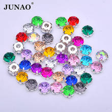 JUNAO 10 мм разные цвета Пришивные Кристаллы Стразы с плоской задней стороной алмазные камни для шитья с серебряной основой для платья 2024 - купить недорого