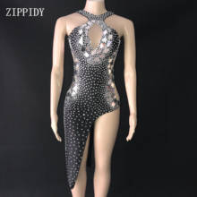 Flashing Silver Mirrors Rhinestones Dress Birthday Celebrate Black Shining Stage Latin DRESS Evening Bar Singer Dancer Show Outfit 2024 - buy cheap