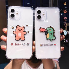Cartoon Bear Dinosaur Cute Side Frame Case For iPhone 12 11 Pro Max X XR XS 7 8 SE2020 Plus Animal Couple Clear Soft Phone Cover 2024 - buy cheap