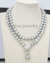 34" longer 9-10mm gray round freshwater pearl necklace -925 silver clasp 2024 - buy cheap