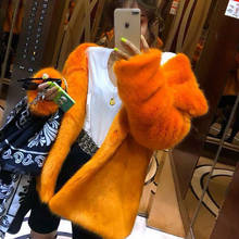 Orange medium long women turn down collar faux fur coats thick warm street fashion imitation mink fur outerwear A291 2024 - buy cheap