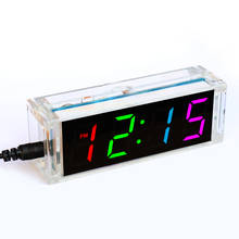 Kit de relógios diy, 4 tubo digital, led, multicolorido, exibição de data e temperatura da semana com capa clara, projeto de dessoldagem diy 2024 - compre barato
